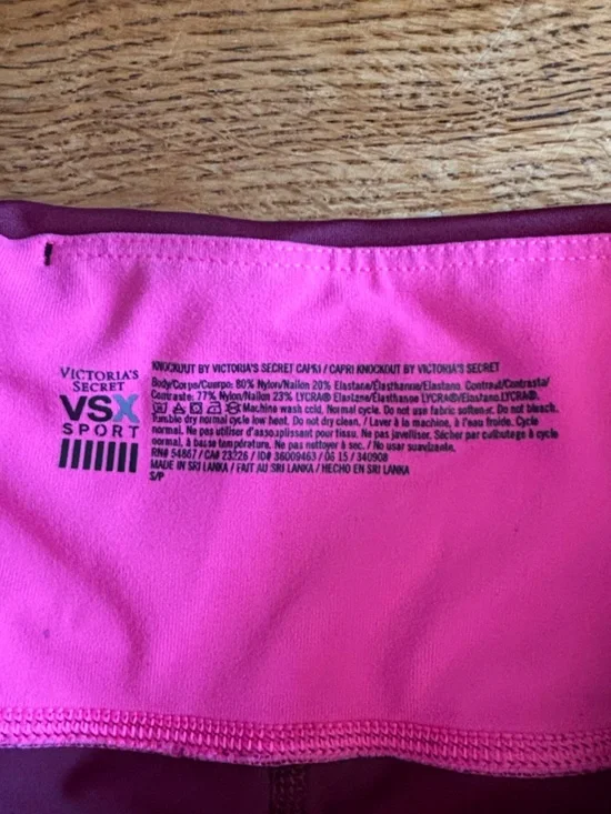 Victoria's Secret Maroon and Black Athletic Leggings with Pink Hem Accent SP - Picture 2 of 10